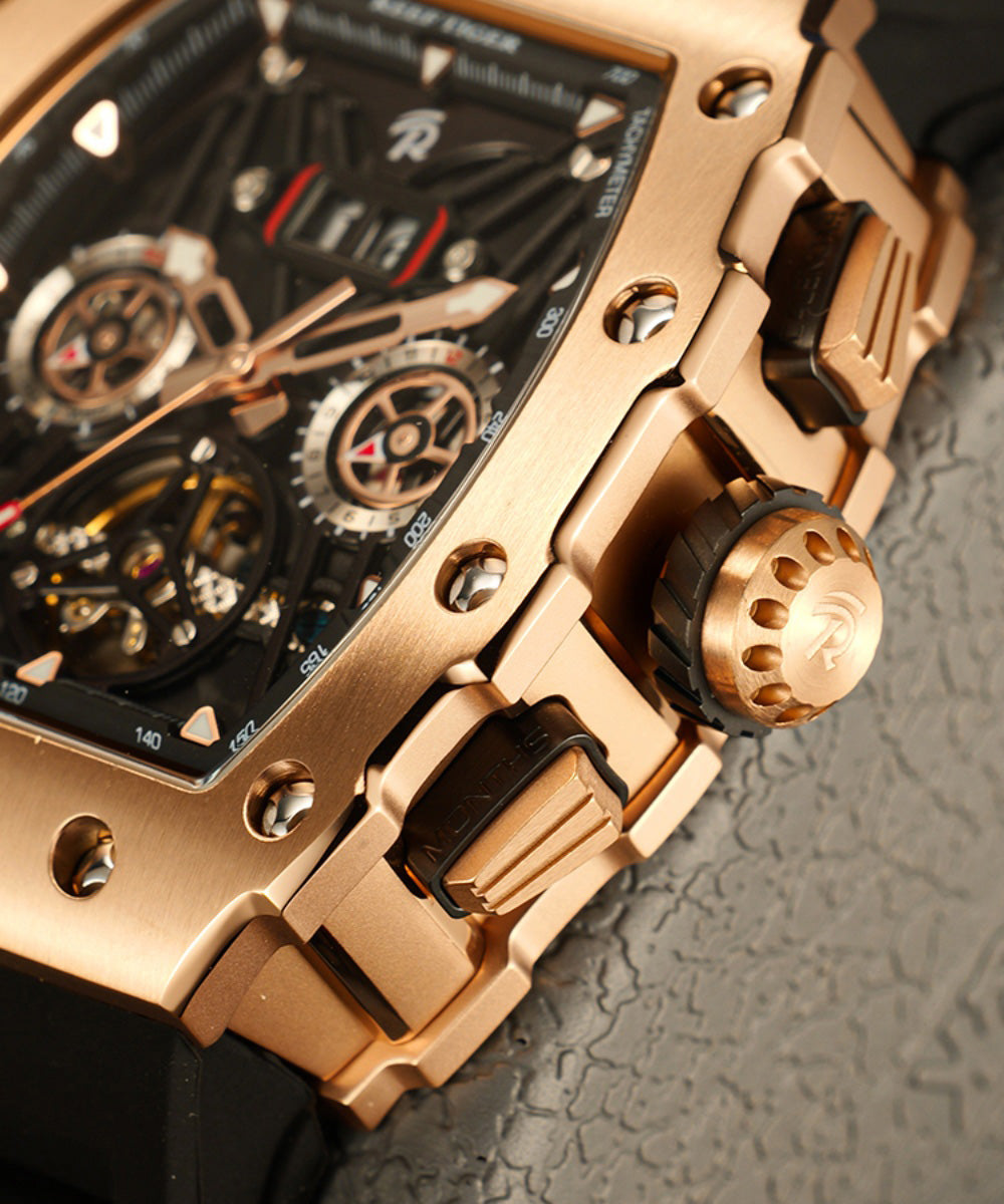 Stylish Gold Silicone Rubber Tempered Glass Fully Automatic Mechanical Watch