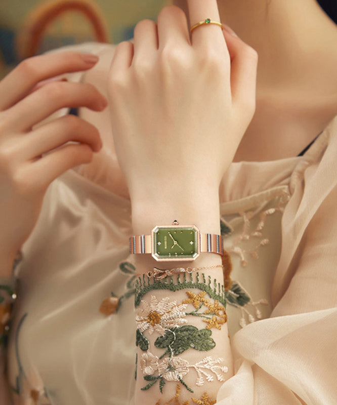 Stylish Green Stainless Steel Sapphire Crystal Square Watches