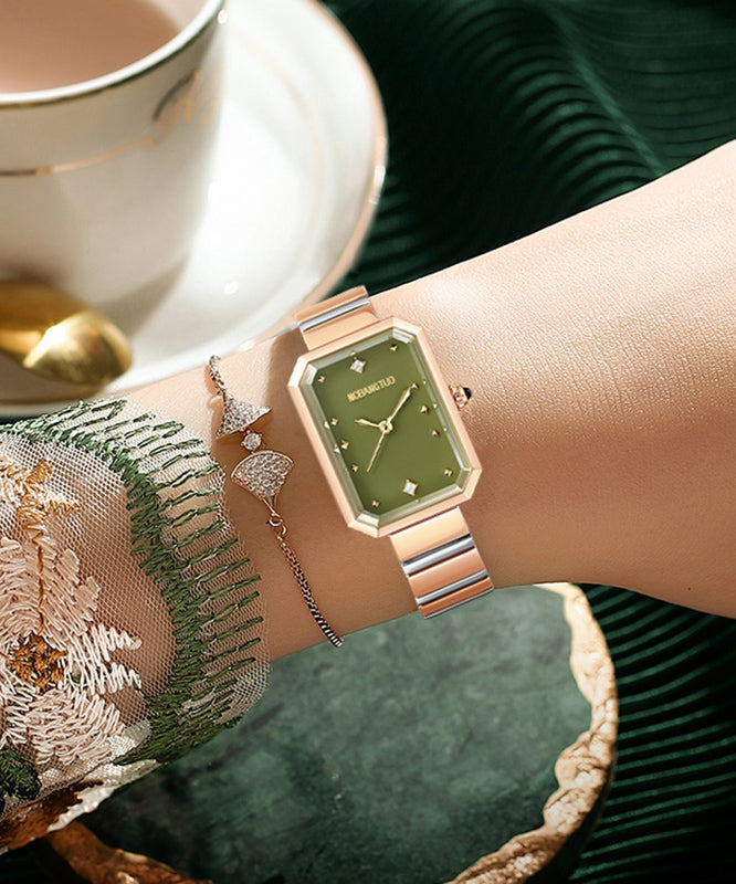 Stylish Green Stainless Steel Sapphire Crystal Square Watches