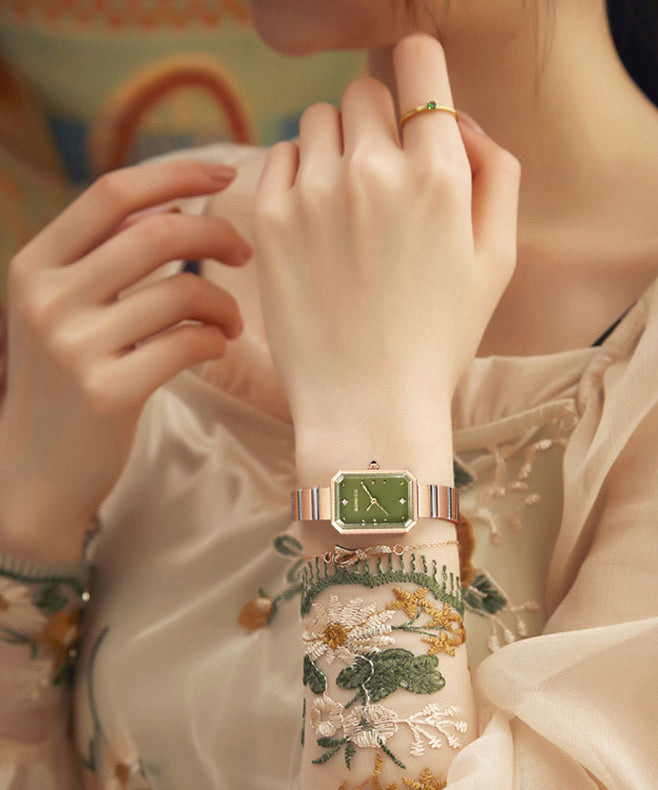 Stylish Green Stainless Steel Sapphire Crystal Square Watches