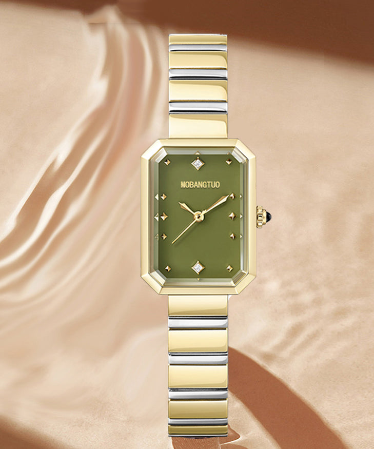 Stylish Green Stainless Steel Sapphire Crystal Square Watches
