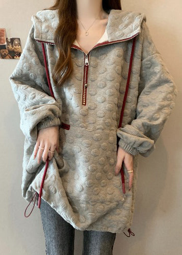 Stylish Grey Oversized Drawstring Cotton Hoodies Sweatshirts Fall