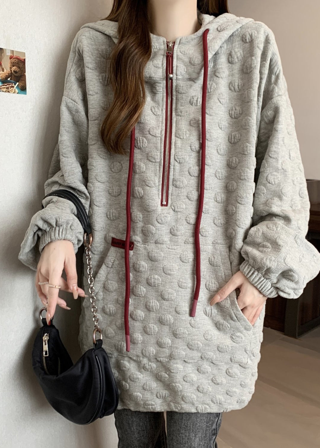 Stylish Grey Oversized Drawstring Cotton Hoodies Sweatshirts Fall