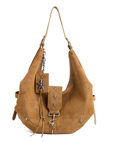 Stylish Light Blue Rivet Solid Durable Faux Leather Saddle Bag