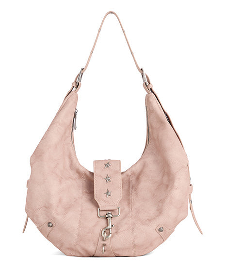 Stylish Light Blue Rivet Solid Durable Faux Leather Saddle Bag