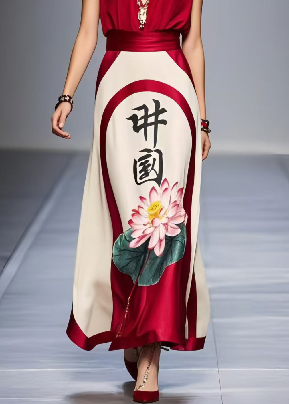 Stylish Mulberry Cinched Print Silk Dresses Sleeveless