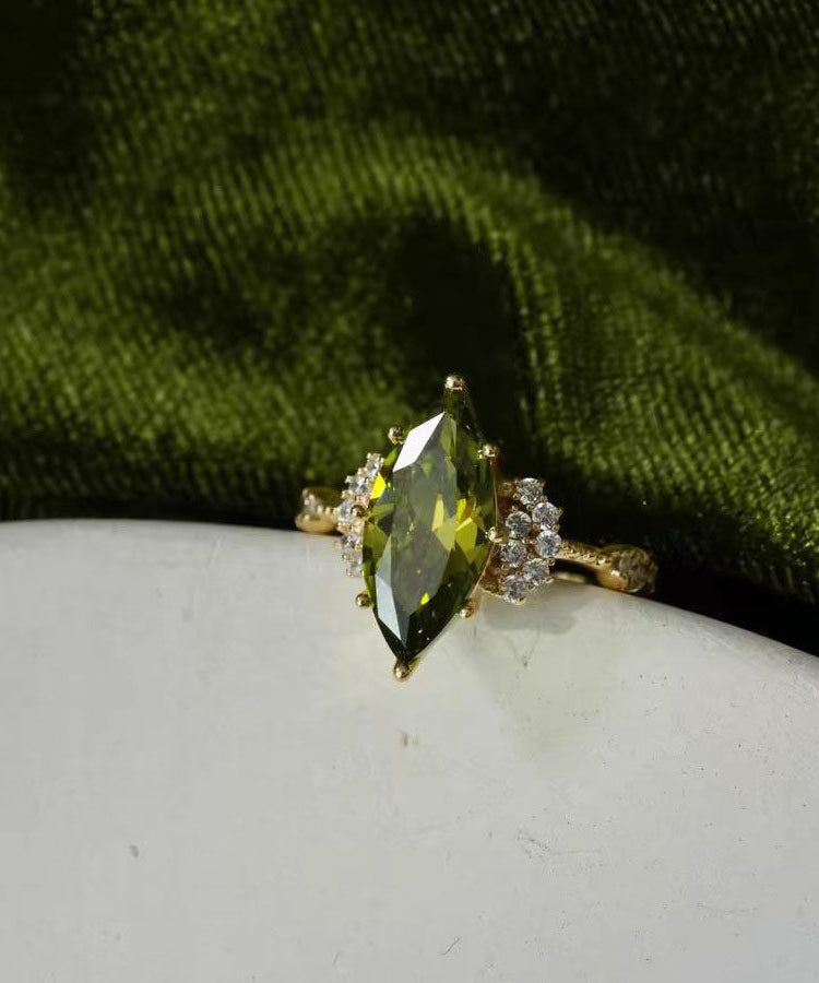 Stylish Olive Green Copper Alloy Zircon Gem Stone Open Rings Two-Piece Set