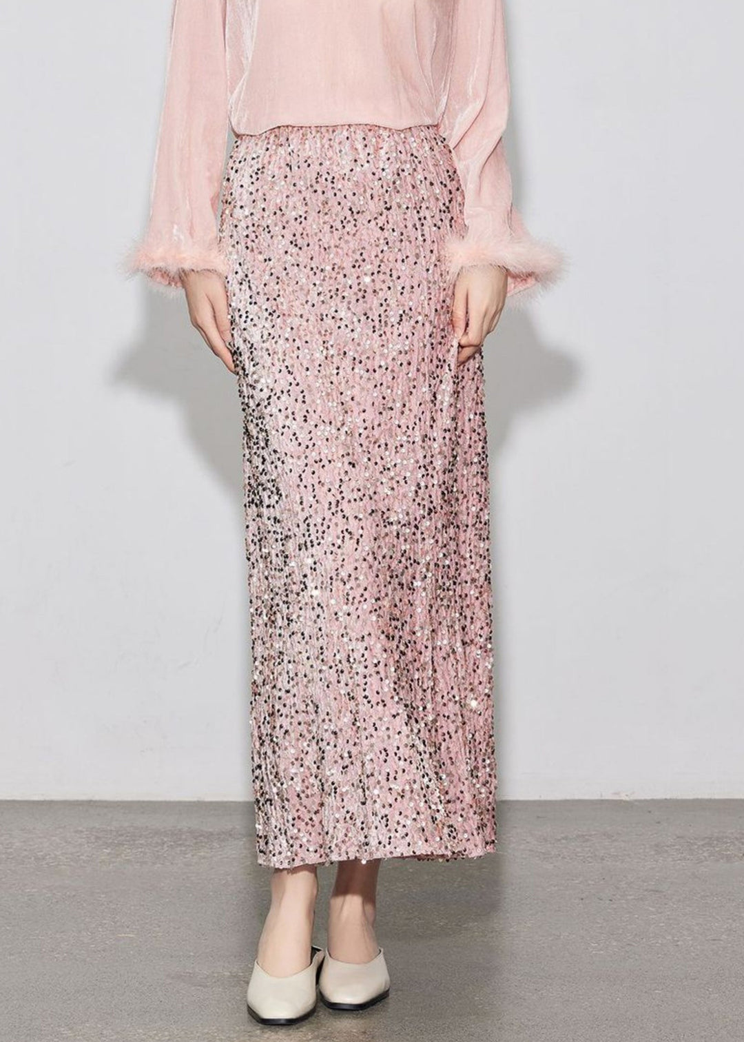 Stylish Purple Sequins Elastic Waist Silk Velvet Skirt Spring