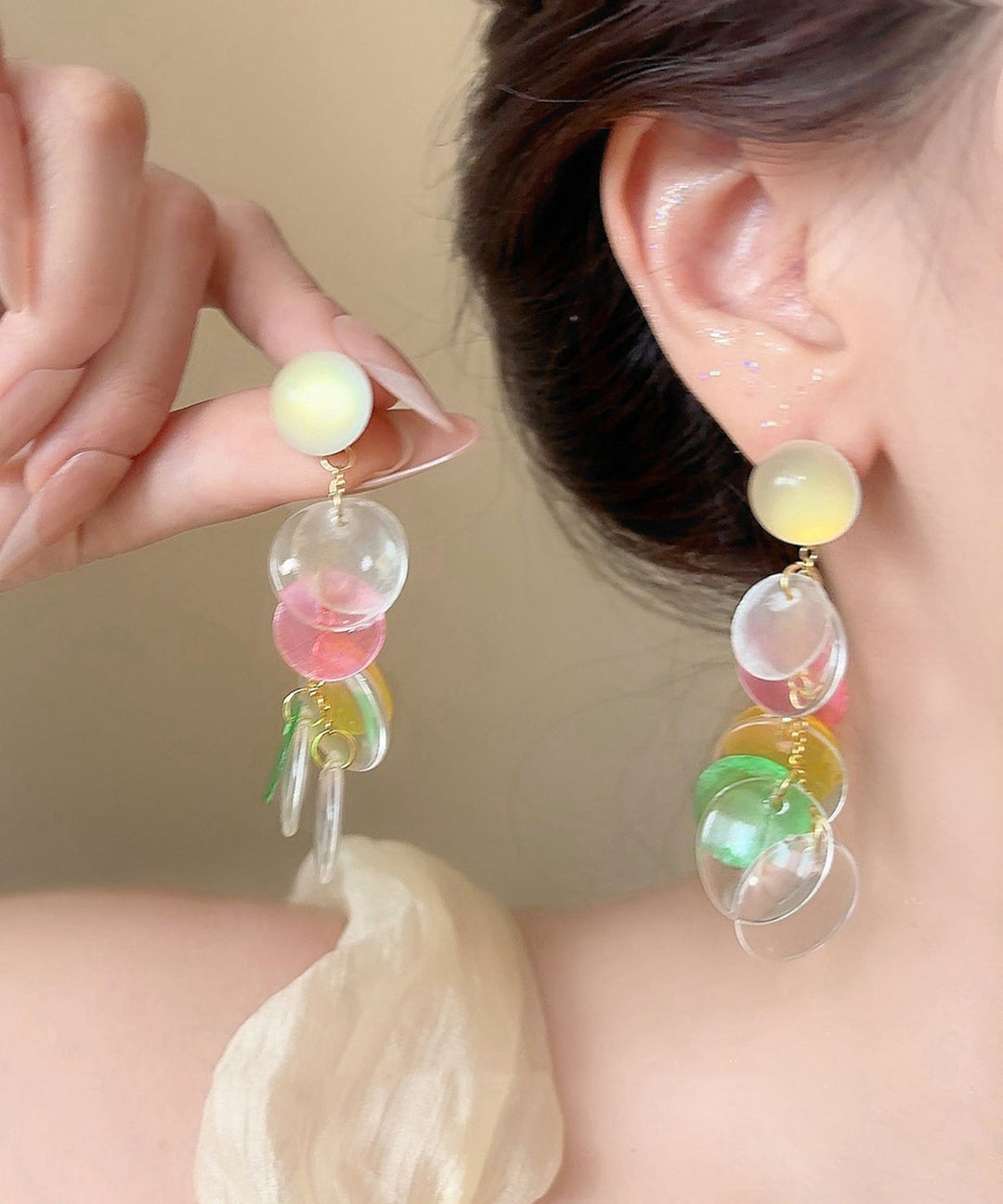 Stylish Rainbow Acrylic Shell Tassel Drop Earrings