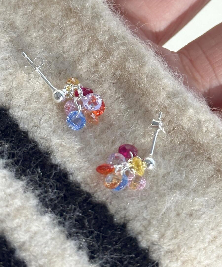 Stylish Rainbow Alloy Crystal Grape Beads Drop Earrings