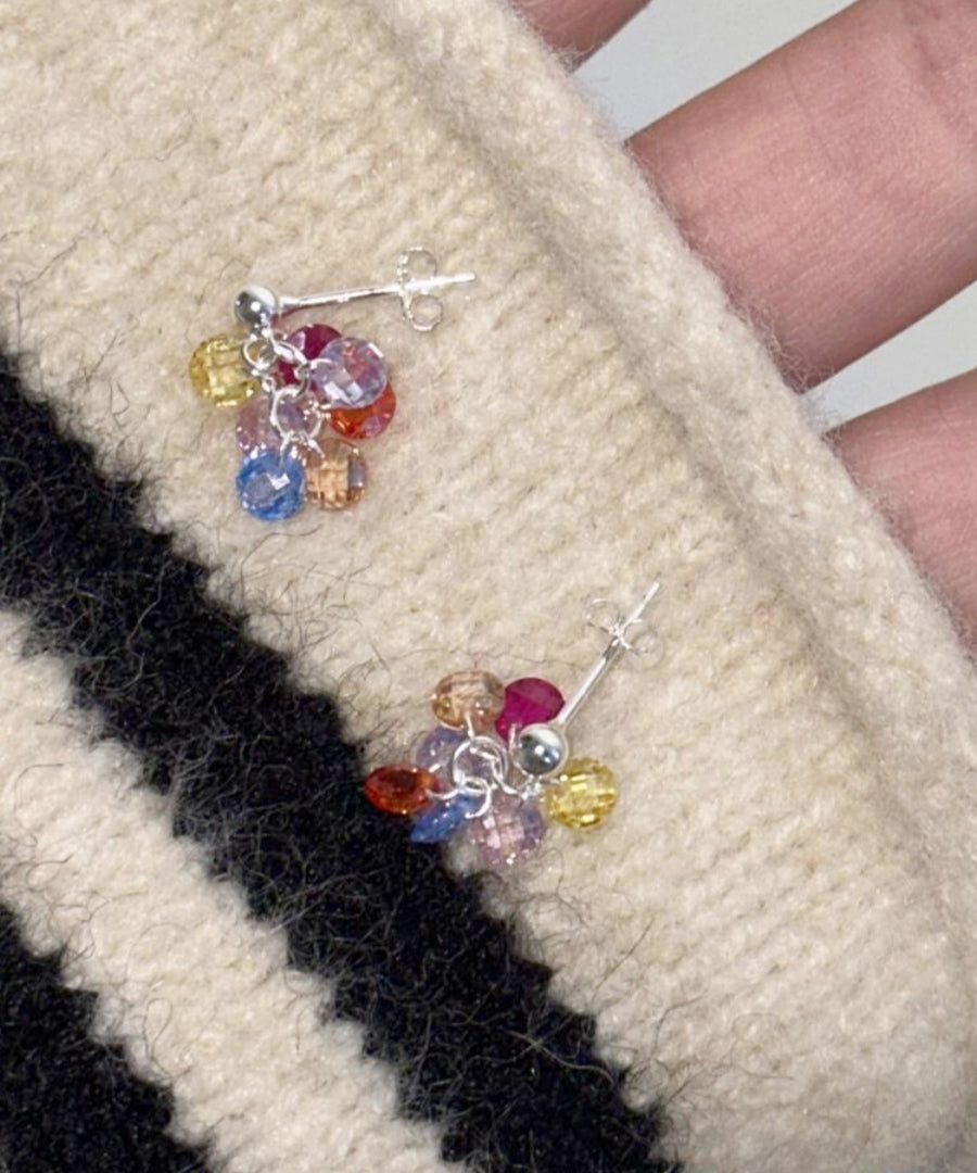 Stylish Rainbow Alloy Crystal Grape Beads Drop Earrings