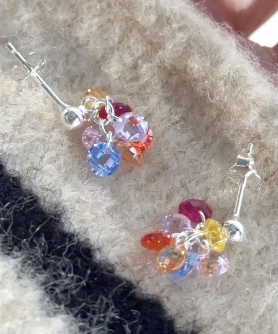 Stylish Rainbow Alloy Crystal Grape Beads Drop Earrings