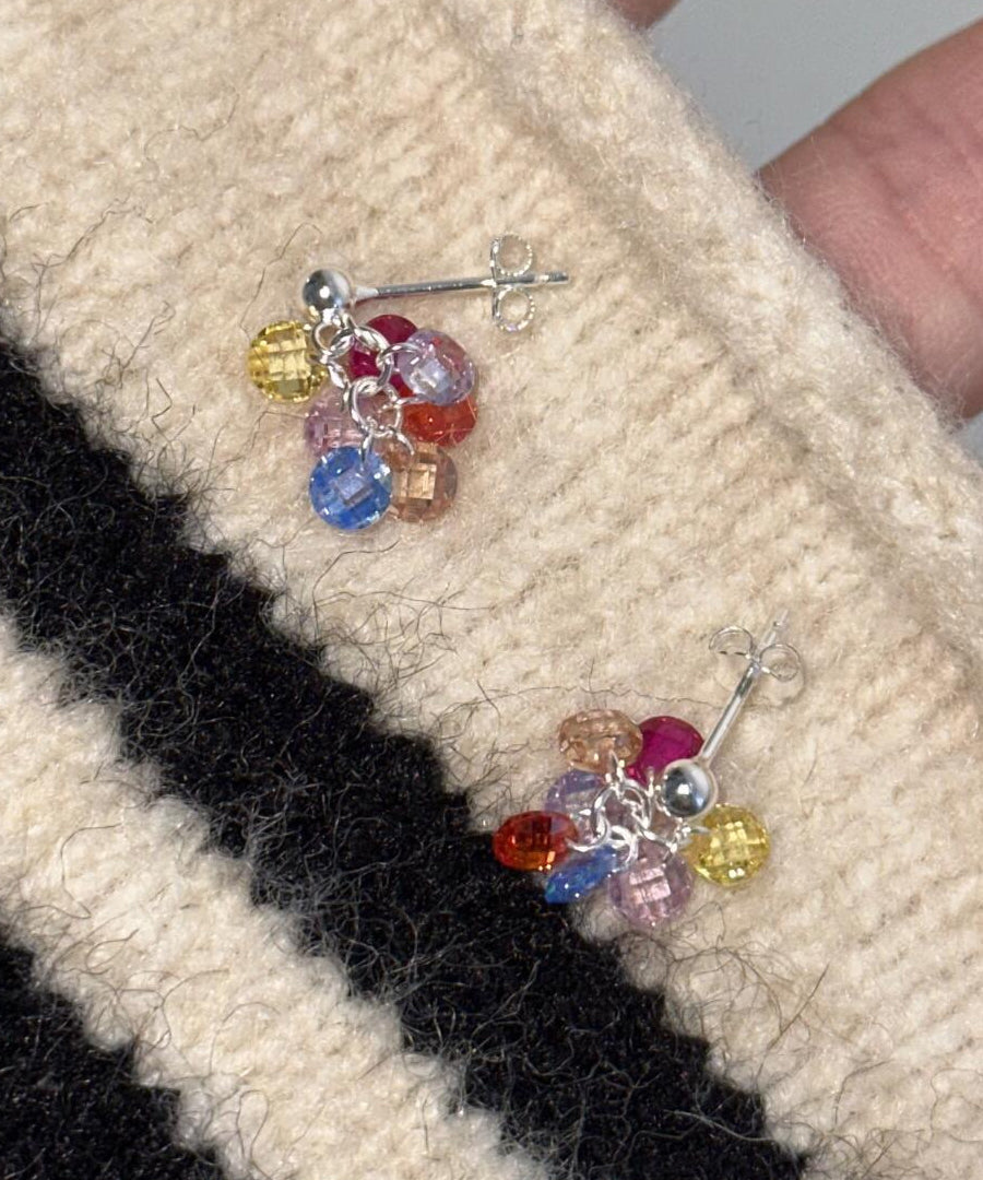 Stylish Rainbow Alloy Crystal Grape Beads Drop Earrings