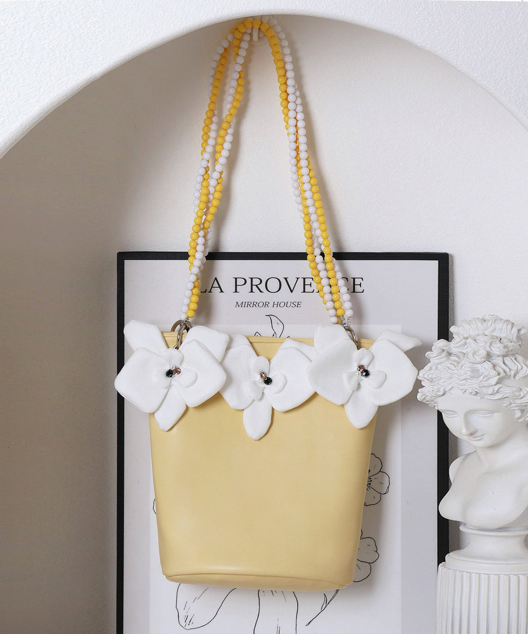 Stylish Sky Blue Butterfly Decorated Faux Leather Bucket Bag