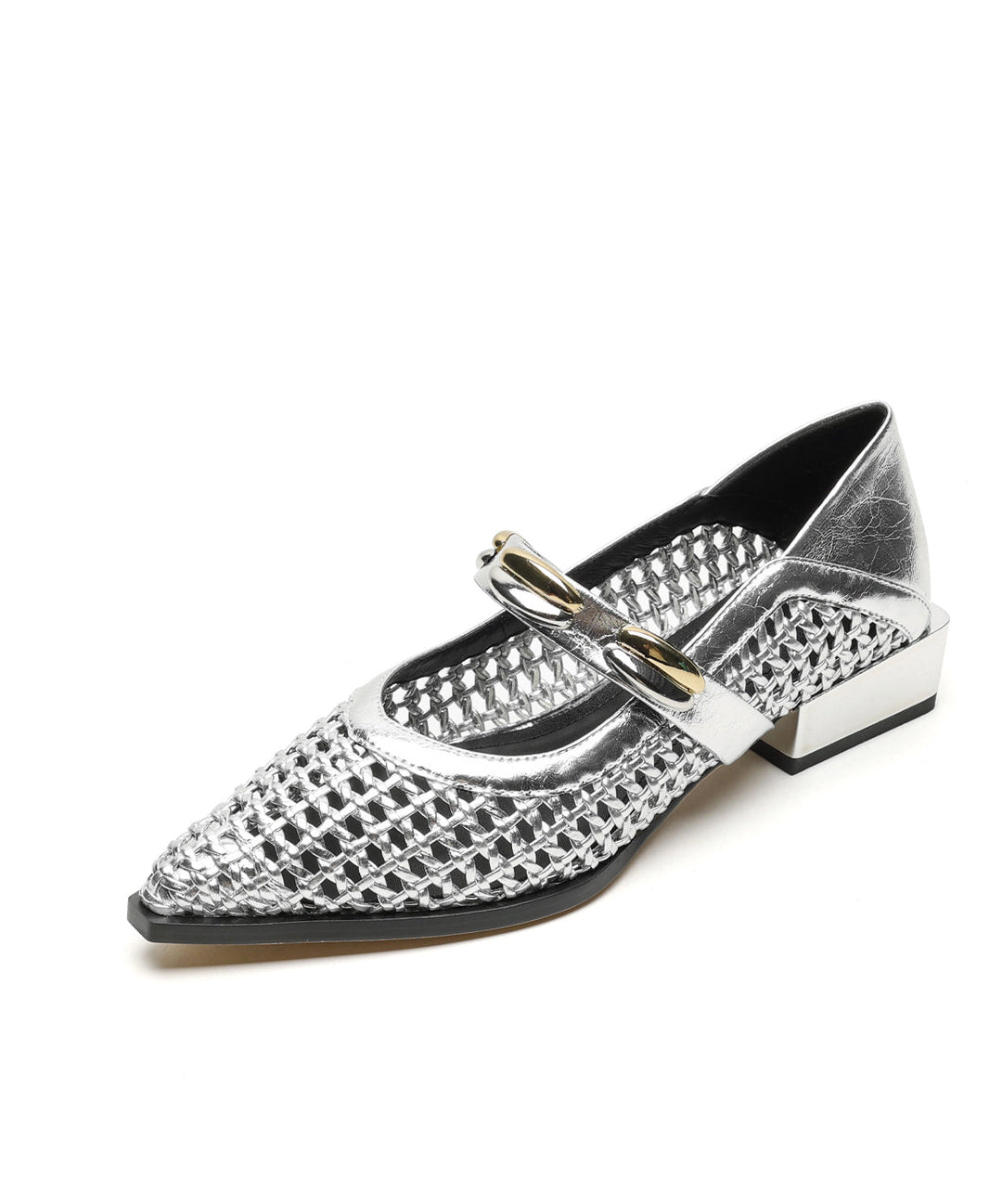 Stylish Splicing Flat Shoes Silver Cowhide Leather Hollow Out