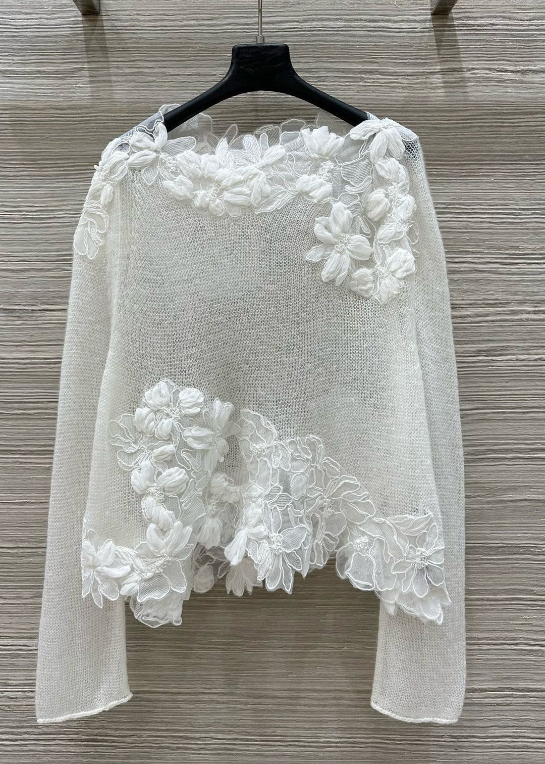 Stylish White O-Neck Floral Knit Shirt Tops Fall