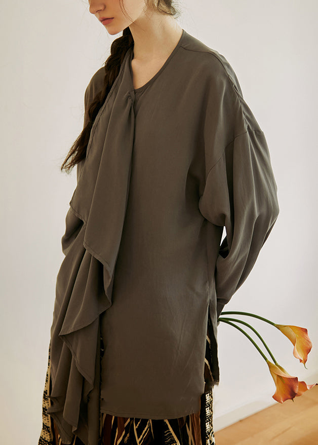 Stylish White Ruffled Asymmetrical Design Cotton Blouses Fall