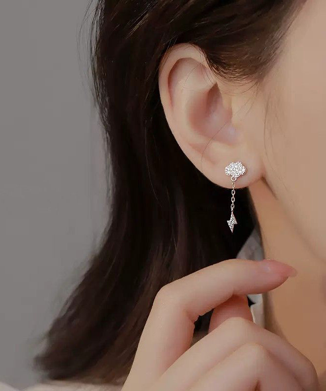 Stylish White Sterling Silver Zircon Clouds Tassel Drop Earrings