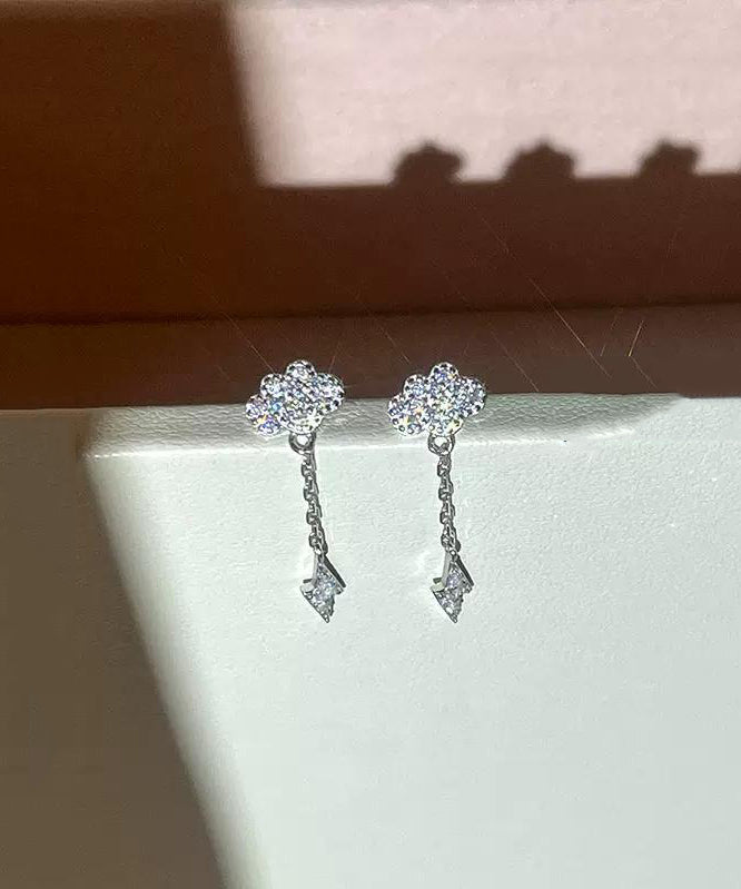 Stylish White Sterling Silver Zircon Clouds Tassel Drop Earrings