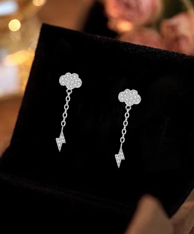 Stylish White Sterling Silver Zircon Clouds Tassel Drop Earrings