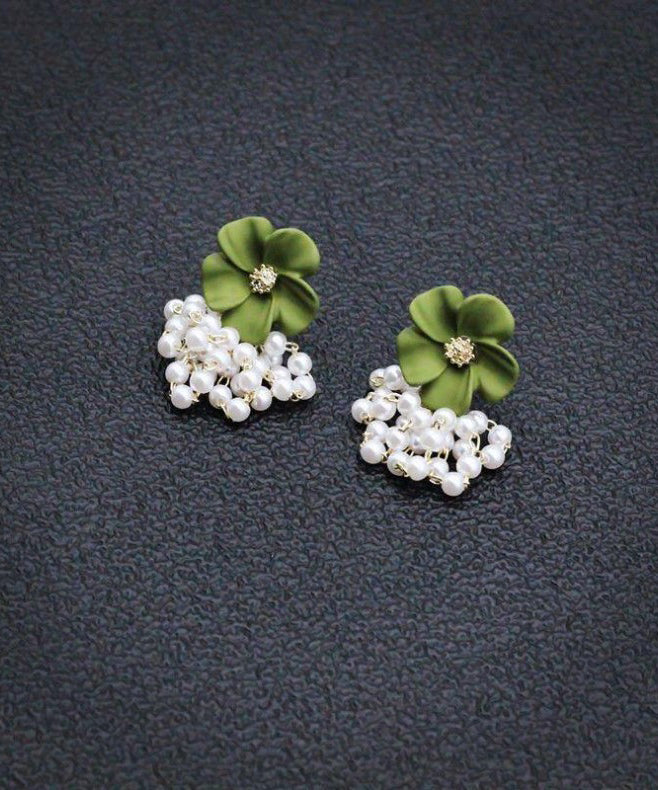 Stylish Yellow Alloy Pearl Floral Tassel Drop Earrings