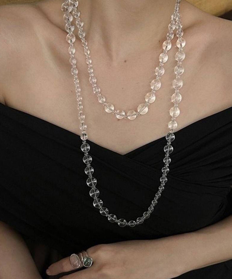 Transparent White Alloy Crystal Sweaters Beading Gratuated Bead Necklace