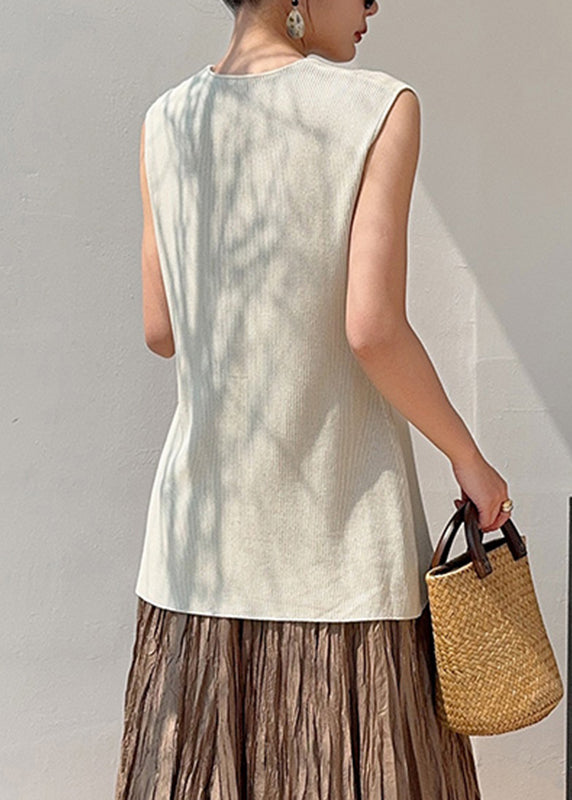 Unique Apricot V Neck Button Silk Tops Summer