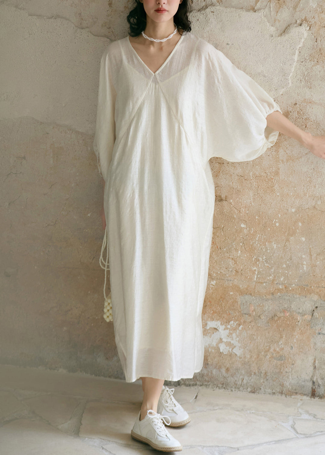 Unique Beige V Neck Cotton Two Pieces Set Summer