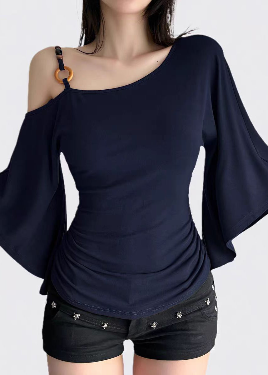 Unique Brown Cold Shoulder Cotton T Shirt Top Batwing Sleeve