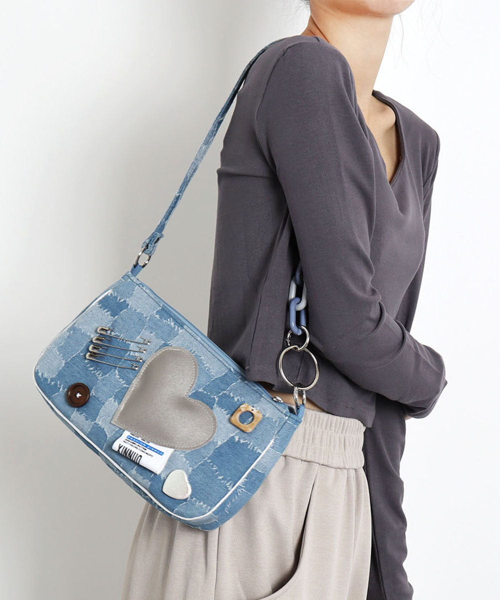 Unique Denim Blue Print Patchwork Love Cross-body Handbags
