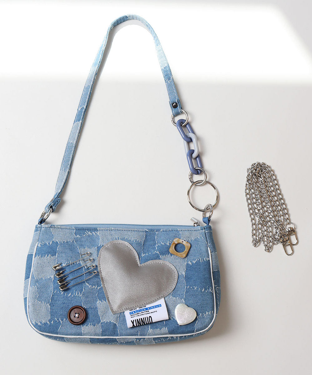 Unique Denim Blue Print Patchwork Love Cross-body Handbags