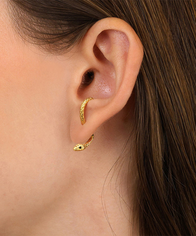 Unique Gold Sterling Silver Overgild Serpentine Stud Earrings