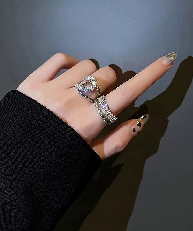 Unique Gold terling Silver Overgild Zircon Rings Two-Piece Set