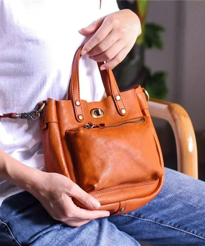 Unique Orange Solid Durable Leather CrossBody Micro Bag