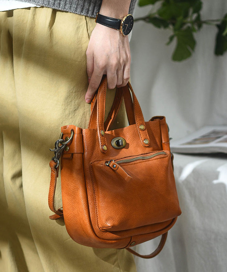 Unique Orange Solid Durable Leather CrossBody Micro Bag