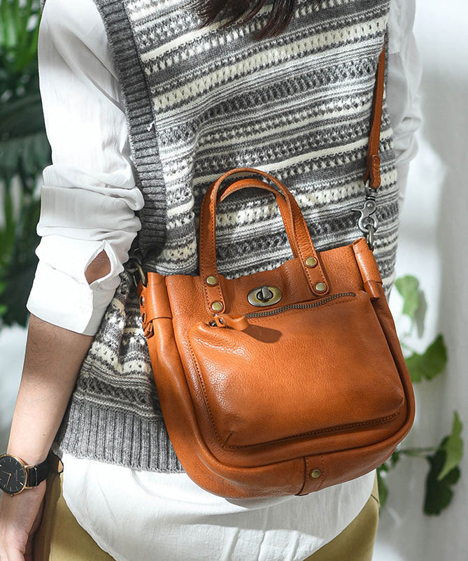 Unique Orange Solid Durable Leather CrossBody Micro Bag