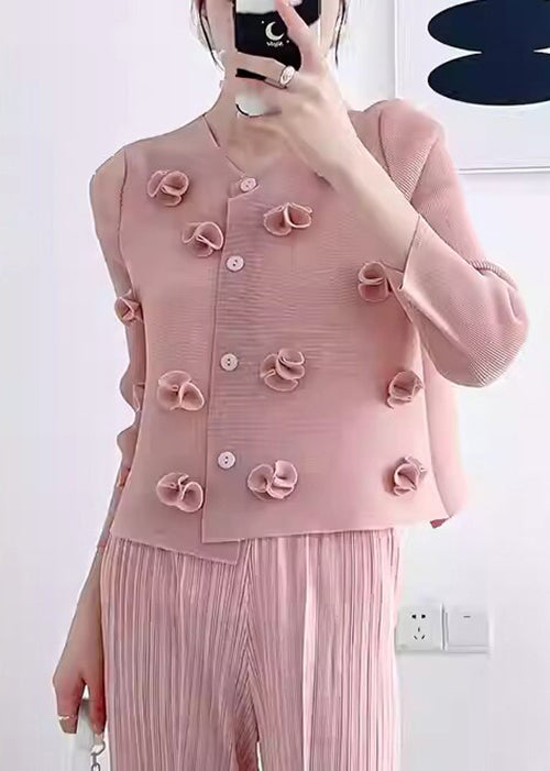 Unique Purple O Neck Floral Wrinkled Silk Top Fall