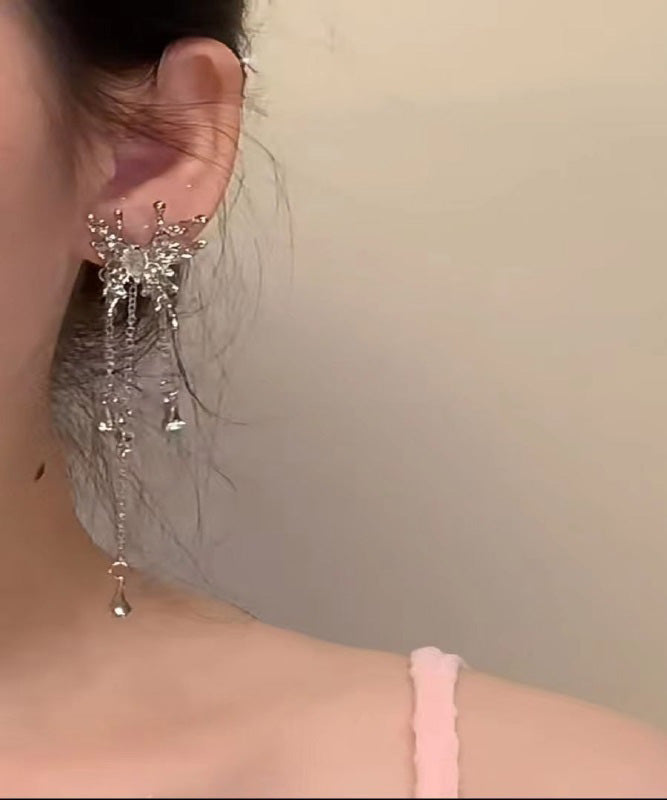 Unique Silk Metal Alloy Zircon Butterfly Tassel Drop Earrings