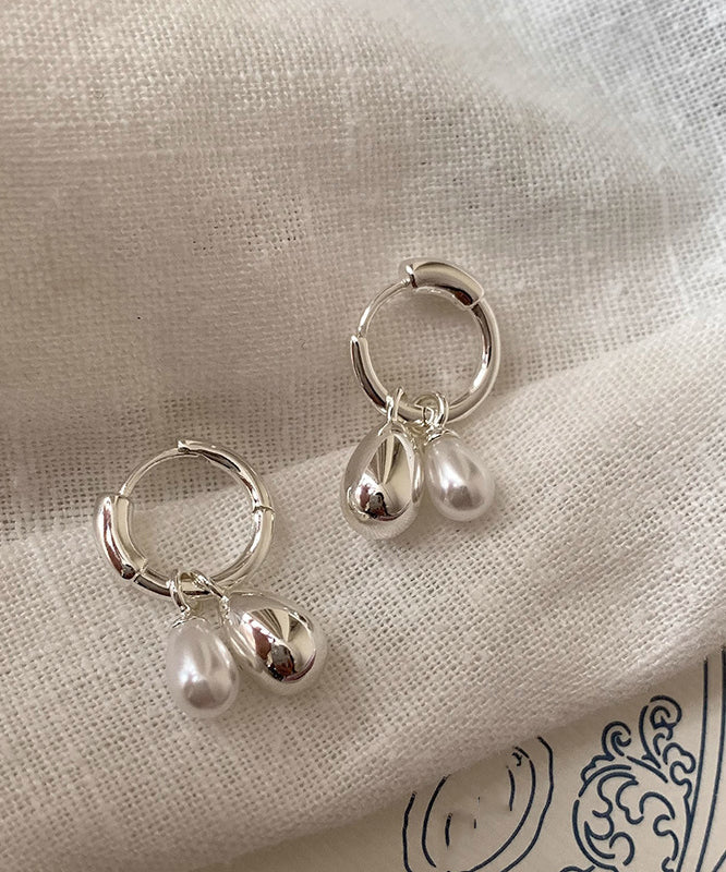 Unique Silk Metal Pearl Water Drop Hoop Earrings