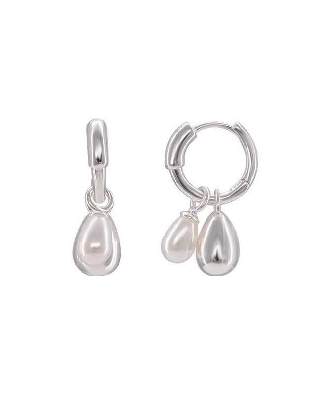 Unique Silk Metal Pearl Water Drop Hoop Earrings