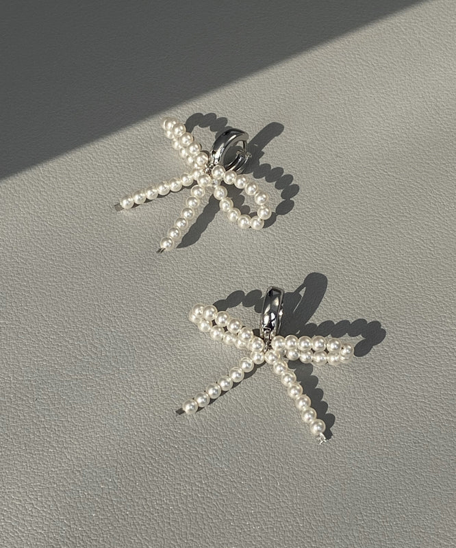 Unique Silk Sterling Silver Bow Beads Stud Earrings