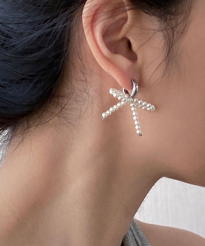 Unique Silk Sterling Silver Bow Beads Stud Earrings