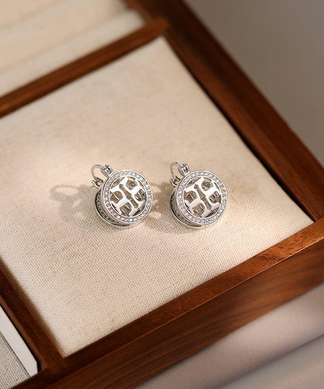 Unique Silk Sterling Silver Zircon Circle Hoop Earrings