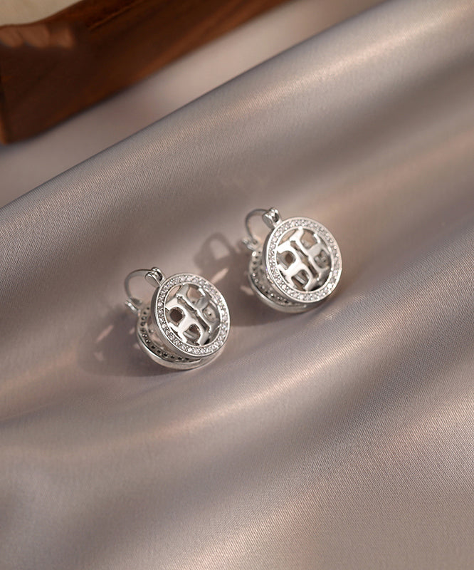 Unique Silk Sterling Silver Zircon Circle Hoop Earrings