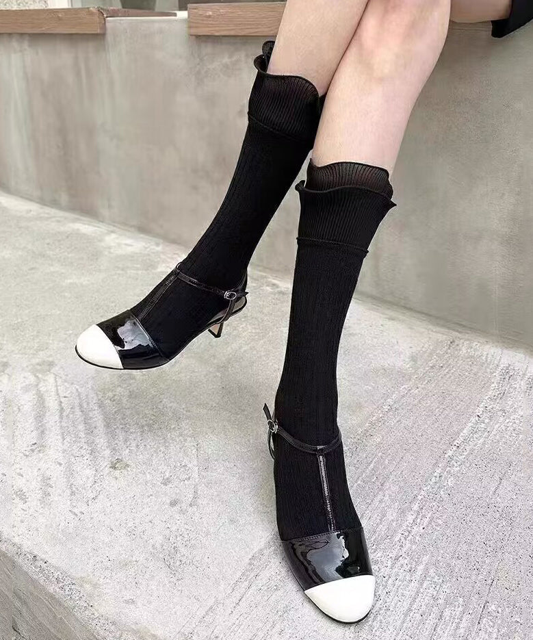 Unique White Ruffles Patchwork Spandex Crew Socks