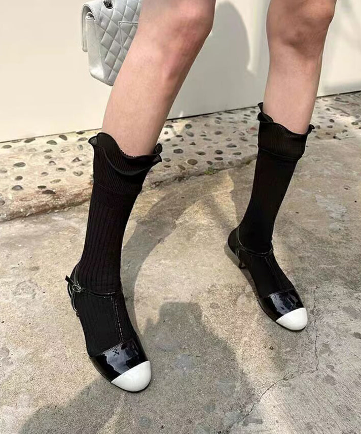 Unique White Ruffles Patchwork Spandex Crew Socks