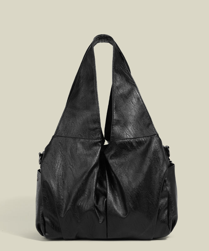 Versatile Black Solid Durable Faux Leather Shoulder Bags