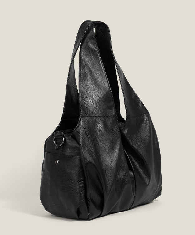 Versatile Black Solid Durable Faux Leather Shoulder Bags