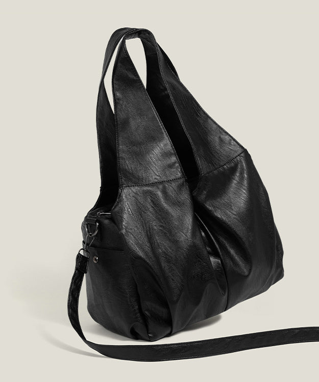 Versatile Black Solid Durable Faux Leather Shoulder Bags