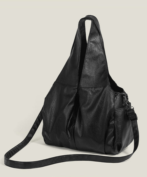 Versatile Black Solid Durable Faux Leather Shoulder Bags